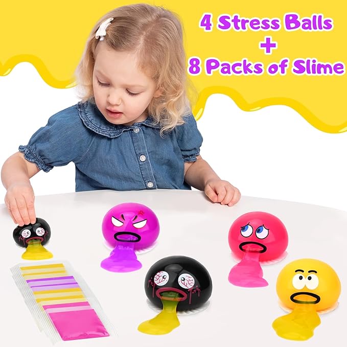 4 Pack Puking Sucking Fidget Toy Slime Ball, Vomiting Stress Balls Sensory Squeeze Toys, Cute and Gross Prank Toy, Novelty Gag Gift for Kids Adults