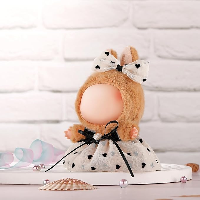 Doll Clothes for Labubu 17cm Have a Seat & Exciting Macaron & Big into Energy Series Dolls, Adorable Chic Dress Set for 17cm Dolls Accessories (Camellia Skirt + Hairband)