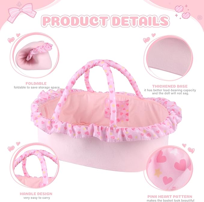 BABESIDE 8 Pcs Reborn Baby Doll Clothes with Bassinet for 17-22 Inch Babydolls, Reborn Baby Doll Accessories and Baby Dolls Clothes fit Realistic Baby Dolls Girl, Pink