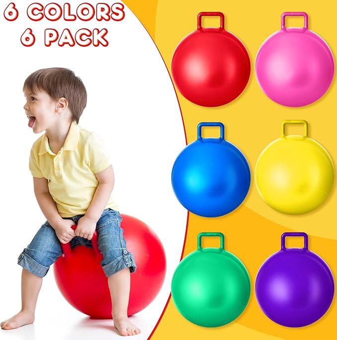 Lewtemi 6 Pcs Hopper Ball for Kids 18 Inch Jumping Hopping Inflatable Bouncing Ball with Handle and Air Pump for Indoor Outdoor Games Sport Exercise Fun Easter Basket Stuffers Gifts(Rainbow Colors)