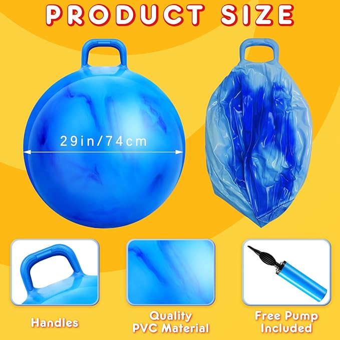 Lewtemi 29 Inch Big Bouncing Ball with Handle, 2 Pack, Gradient Blue & Blue Pink Cloud, Adults Exercise Ball & Air Pump, Outdoor Sports Game