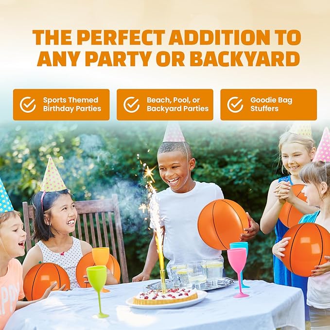 Bedwina Inflatable Basketballs (Pack of 6) 16-inch, Beach Balls for Sports Themed Birthday Parties, Beach Pool Party Toys, Summer Games, Favors for Kids