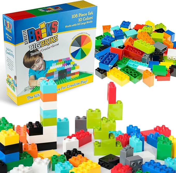 Strictly Briks Building Blocks Set - Easy-Grip Toddler Toy - Educational Building Set for Cognitive Development - Compatible with Lego Blocks - 108 Pieces, Multicolor