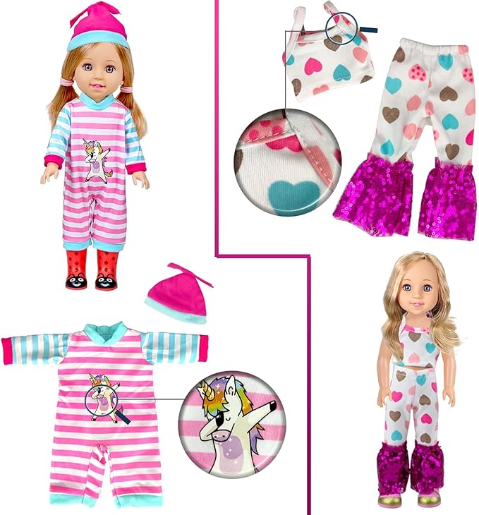WONDOLL 10-Sets Doll-Clothes for American-14-inch-Dolls - Compatible with 14.5-inch-Dolls Handmade Clothes and Outfits Accessories Christmas Birthday Gift for Little Girl