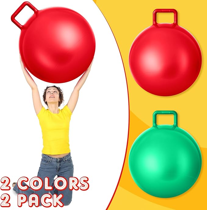 Lewtemi 2 Pcs 29 Inch Big Hopper Ball Jumping Hopping Inflatable Bouncing Ball with Handle and Air Pump for Adults Carnival Outdoor Sports Game(Red, Green)