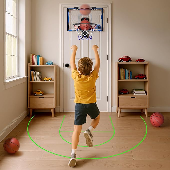 HopeRock Indoor Mini Basketball Hoop for Kids, Basketball Hoops Over The Door with LED Lighting, Mini Hoop with Scoreboard & 3 Balls, Basketball Toys Gifts for 5 6 7 8 9 10 11 12 Year Old Boys Girls