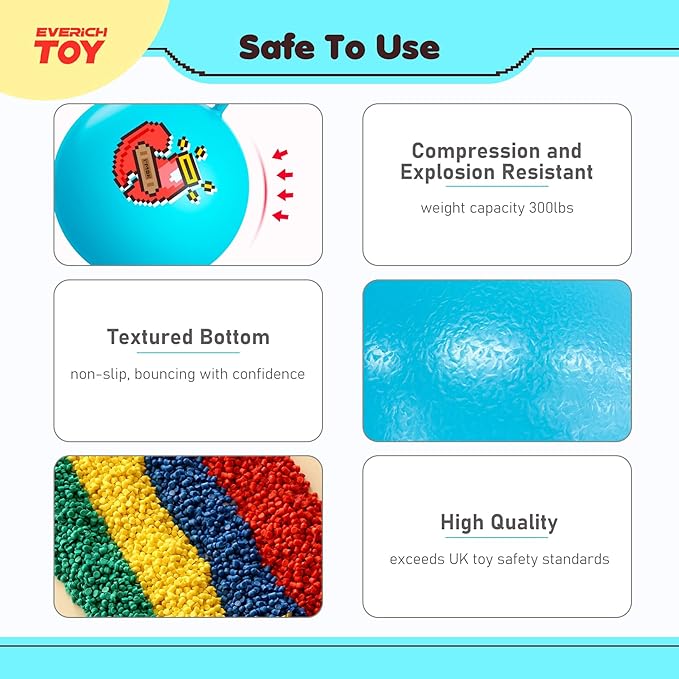 EVERICH TOY Hopper Ball for Kids, 18In Ride On Bouncy Ball with Handle, Blue Heart Girls Toys for Indoor Outdoor Active Play Toys Easter Basket Stuffers Girls Boys Gifts for 4 5 6 7 8 Yr Old