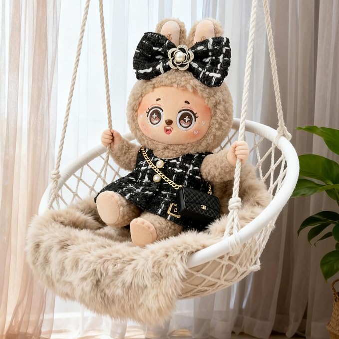 Doll Clothing Set (No Doll), Cute Bow, Crossbody Bag, Dress, Suitable for 15-17cm Dolls, Outfit Accessory Set for Unique Styling (Black-D)