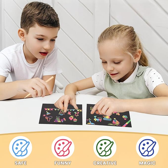 50 PCS Rainbow Scratch Paper Scratch Art for Kids Rainbow Scratch Notebook with Stencils Stylus for Girls Boys Students Party School Birthday Travel Favors Supplies
