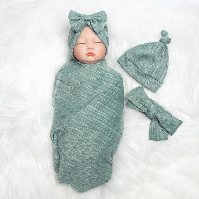 Reborn Baby Dolls Clothes Swaddle Blanket Set High Flexibility Blanket Fit 17-22 Inches Reborn Dolls Girl Fake Baby Clothes Accessories 4 Pieces of Pack