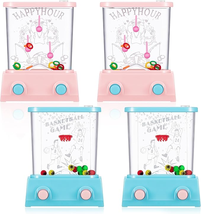 Gejoy 4 Pieces Water Games Handheld Easter Basket Stuffers for Kid Water Ring Toss Handheld Game Mini Retro Pastime Car Toys Fidget Autism Toys for Easter Children Boys Girls Birthday(Lively Style)