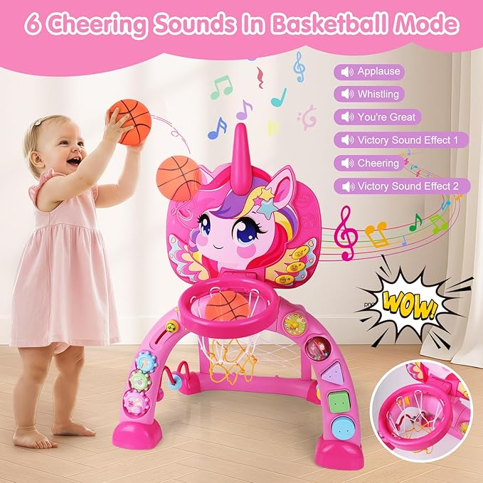 Toddler Basketball Hoop for Kids, Unicorn Basketball & Soccer Game Sports Toy with 30+ Sounds, Baby Basketball Hoop Toys for 1 2 3 Years Old Girls Boys Christmas Birthday Gifts Indoor Outdoor Play