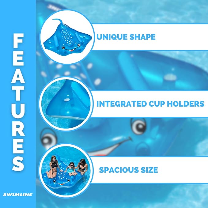 Swimline Manta Ray Inflatable Pool Ride On, Blue, 84" x 73" x 14"