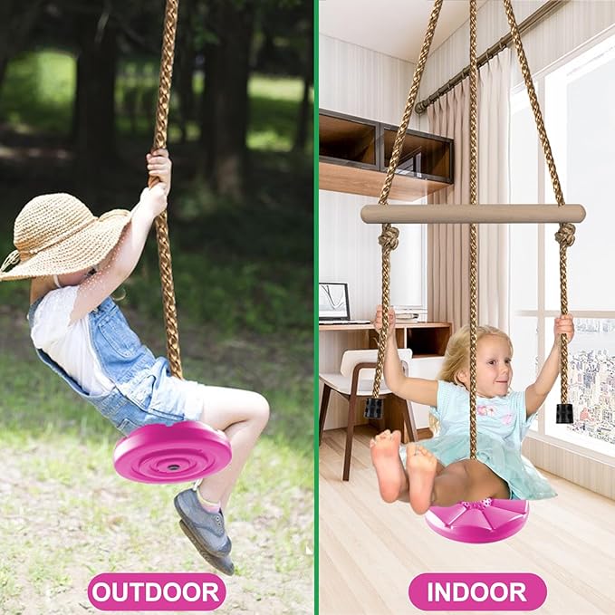 KINSPORY Disc Swing for Kids, Swing Set Accessories, 7FT Height Adjustable Gym Monkey Bars, Hanging Tree Seat for Backyard, Outdoor Play Equipment (Rose Pink)