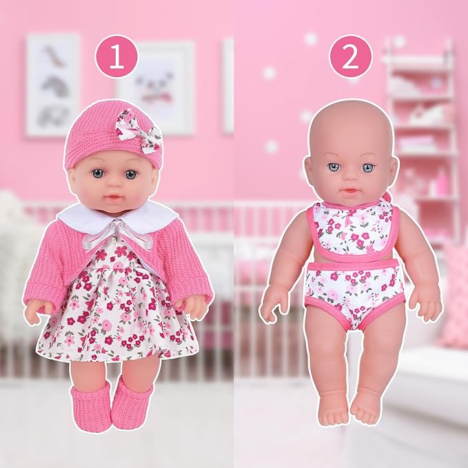 ZNTWEI 12 Inch Baby Doll Playset with Reborn Baby Dolls Clothes and Accessories Including Bottles, Nipple, Diaper, Bib, Underpants