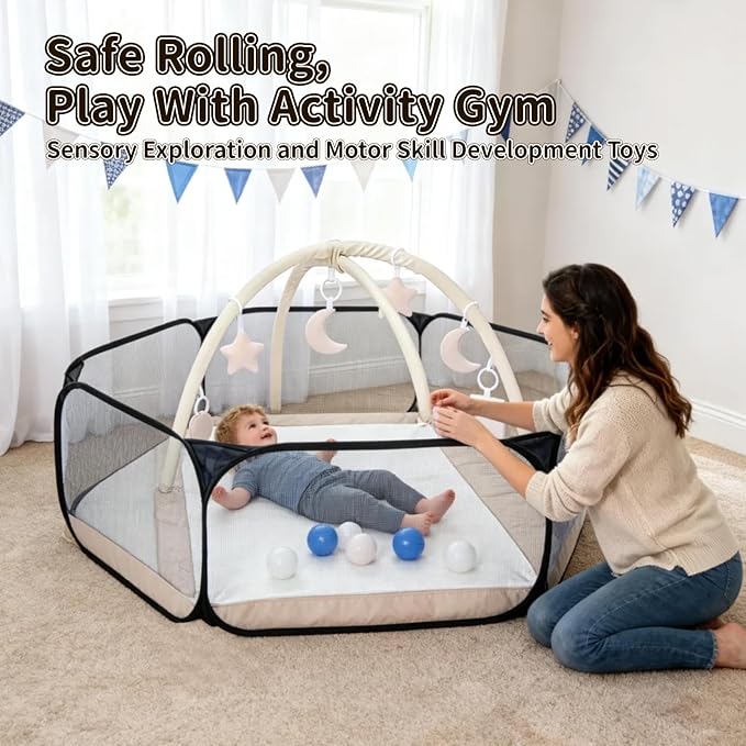 STARBOLO Kids Ball Pit Play Tent, Children Ball Pit Tent Foldable Ball Pits for Toddlers Ball Pool Crawl Fence Indoor Outdoor for Boys Girls,Balls Not Included (Black)