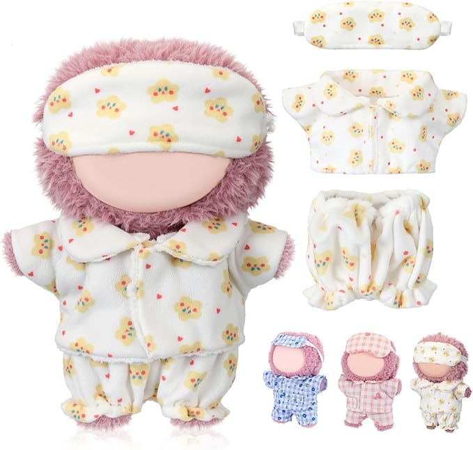 Simgoing 17cm Doll Clothes Pajamas Set with Pants Eye Mask Good Night Bedding Clothes Outfit Gifts Fits Most 17cm Dolls Accessories for DIY Dress up Lovers (Yellow Star)