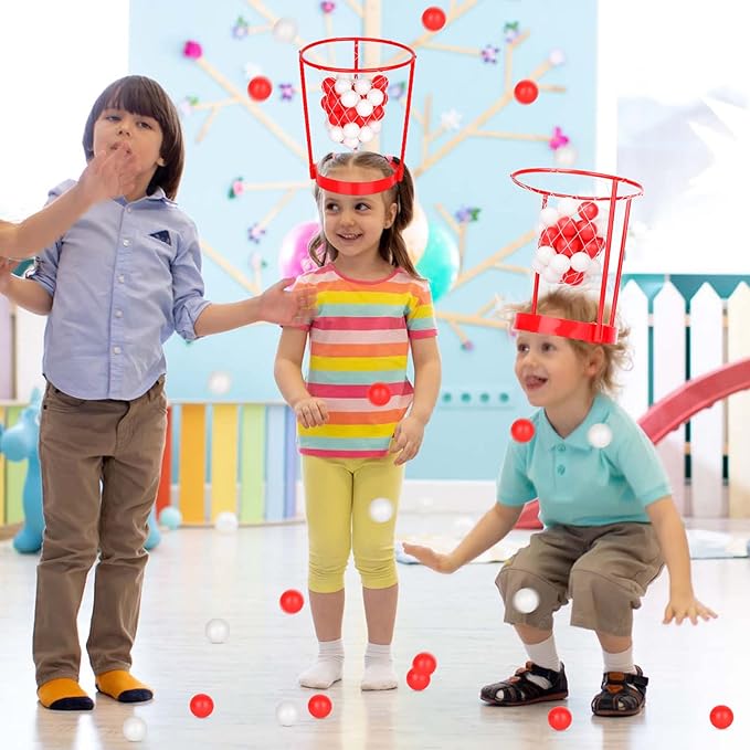 Hooqict 3 Pack Head Hoop Basketball Party Game for Kids and Adults Carnival Games Adjustable Basket Net Headband with 40 Balls for Birthday Party Basket Head Game Family Indoor Outdoor Fun Activities