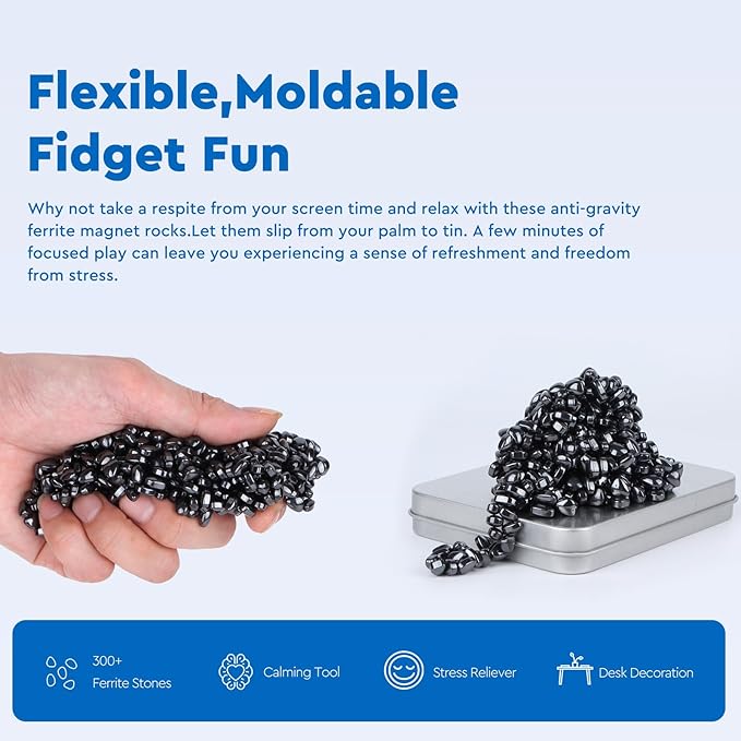 300+ Original Ferrite Putty Black, Sensory Stones, Adult Fidget Stress Relief Desk & Office Item, Ferrite Stones Stocking Stuffers Gifts