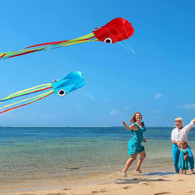 Large Octopus Kites for Kids & Adults,Big Kite for Beginners, Kites for Kids Ages 4-8,Outdoors Activities with Line and Handle