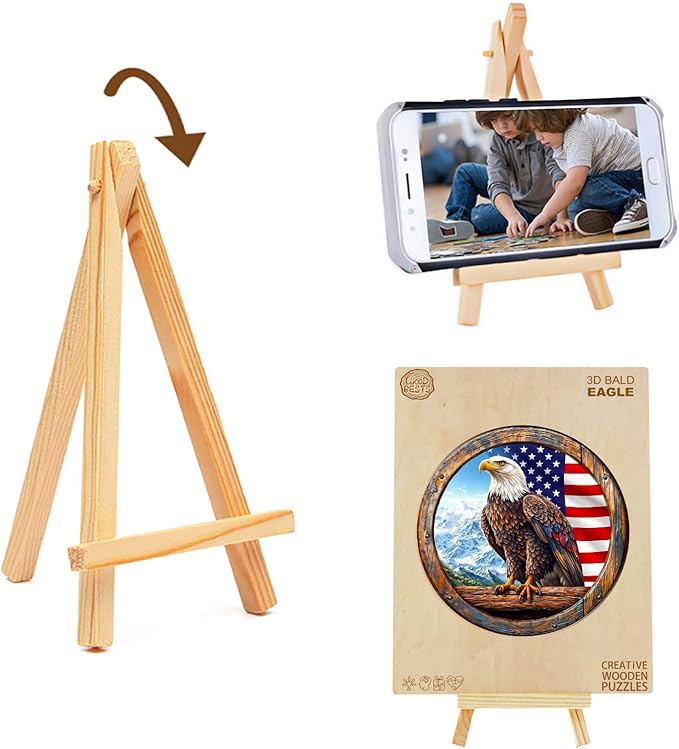 KAAYEE Wooden Puzzles for Adults, 3D Vision Effect Bald Eagle Wooden Jigsaw Puzzle Unique Shape Wood Puzzle Adult, Flat Puzzle Birthday Fathers Family Game (M-11.4 * 11.4in-200pcs)
