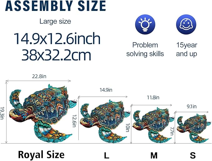 Jigfoxy Wooden Puzzles for Adults, Sea Turtle Wooden Jigsaw Puzzles for Adults Kids, Unique Animal Shape Wood Cut Puzzles, Christmas Thanksgiving Gifts for Friend Family(M-11.8x10in-180pcs)