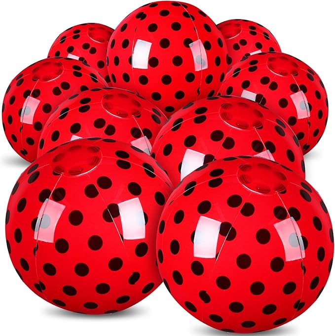 Leyndo 12 Pack Polka Dots Ladybug Beach Ball for Kids 7.87" Bulk for Summer Pool and Beach Game Gifts and Birthday Party Supplies and End of The Year Class Party Decoration Favors