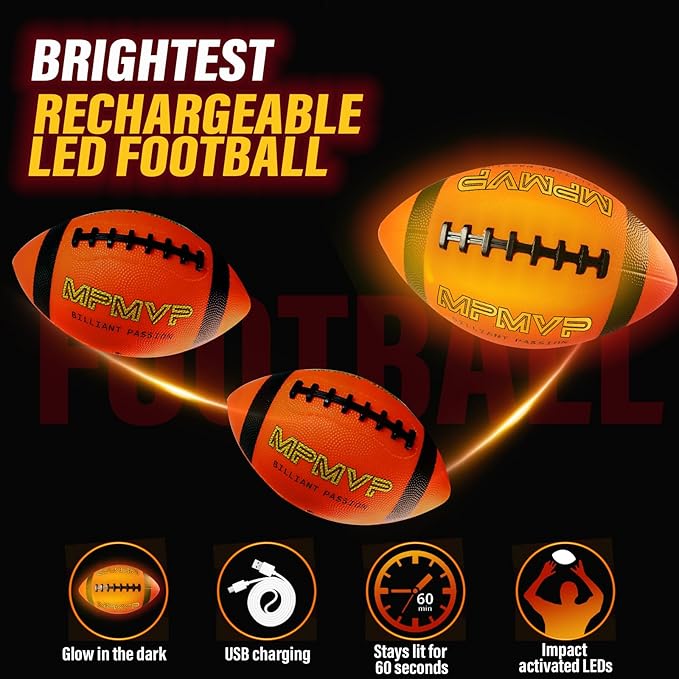 Light Up Football for Boys 8-12, Rechargeable Glow Football Official Size 9 – Great for Graduation Gifts, Outdoor Yard Games, Teen Sports & School Play