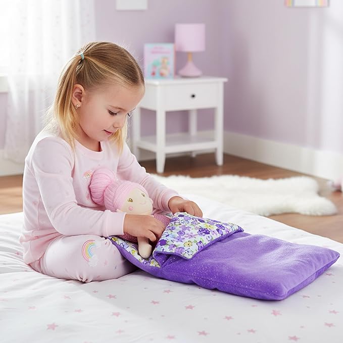 June Garden Personalized Reversible Doll Sleeping Bag - 2-Piece Playset Doll Accessory with Pillow - Fits 18" American Girl Dolls - Gifts for Girls 2 3 4 Year Old