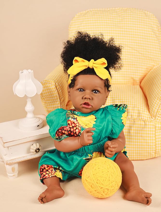 HOOMAI Reborn Baby Black Dolls African American Lifelike Silicone Doll Realistic 22.8 Inch with Cloth Body Birthday Gift Set for Ages 3+