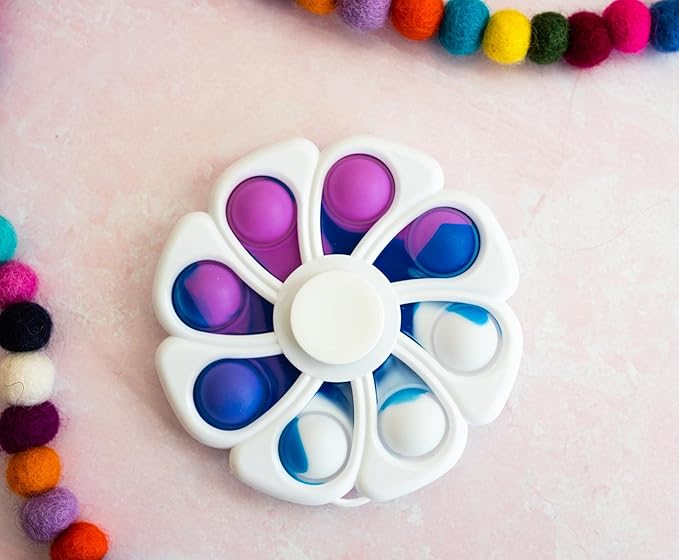 Pop Fidget Toy Spinner White Flower 8-Button Bubble Popping Game | Satisfying Hand Popper Sensory Toys for Special Needs, ADD, ADHD | Anxiety and Stress Relief Games, Novelty Gifts