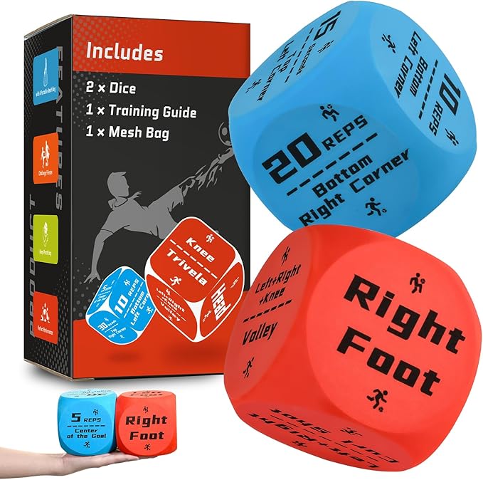Big Size Soccer Training Dice Set, 2Pcs Soccer Gifts Shooting & Juggling Soccer with Mesh Bag Training Equipment for Games, Boost Soccer Skills with Fun Practice for 8-12 Boys & Girls