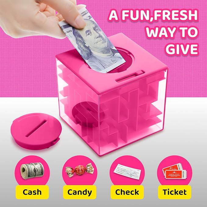 Money Maze Puzzle Boxes Pink, Money Gift Boxes for Cash Pop Up, Money Puzzle Box for Cash Gift Kids Adults
