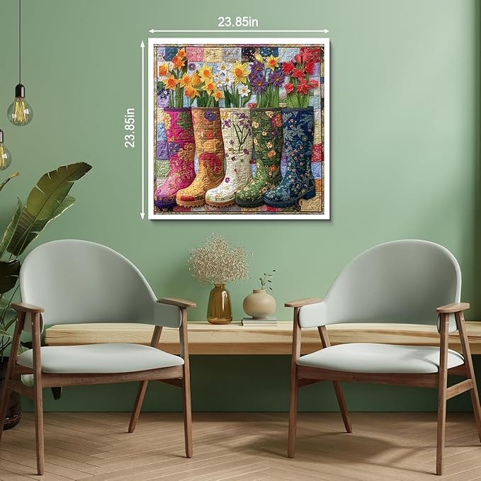 Colorful Flower Boots Puzzles for Adults 1000 Pieces, Plant Floral Boot Garden Jigsaw Puzzle, Blooming Boots Aesthetic Art Puzzle, Hard Challenging Puzzles for Adults