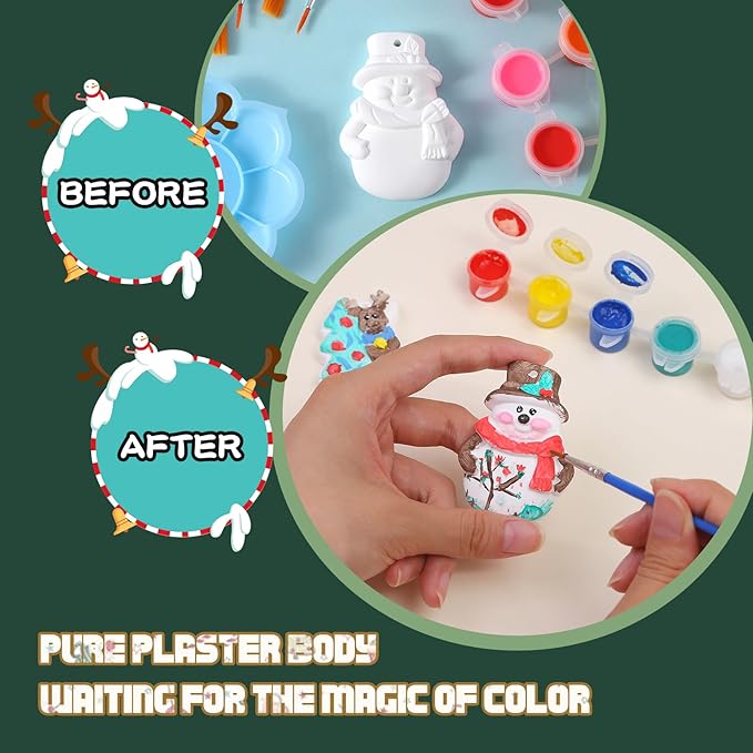 GloomGlo 24pcs Plaster DIY Paint Christmas Tree Craft Kit for Kids Non-Toxic Paint & Brushes | Christmas Holiday Craft Supplies(Christmas 2)