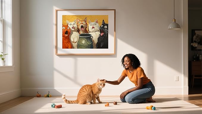 1000-Piece Adult Puzzle - Fun Jigsaw Puzzle for Adults Surprised Cats Oil Painting, Challenging Fun Puzzle for Adults, Colorful Animals Art Puzzle, Great Gift Idea, 26.65 x 19.25 in