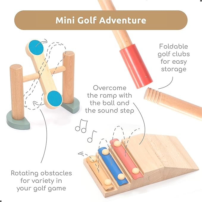 umu® Wooden Mini Golf Set for Kids – 6 Obstacles, Indoor and Outdoor Golf Toy with Balls and Clubs – Creative Learning Toy for Boys and Girls Ages 3 4 5 6
