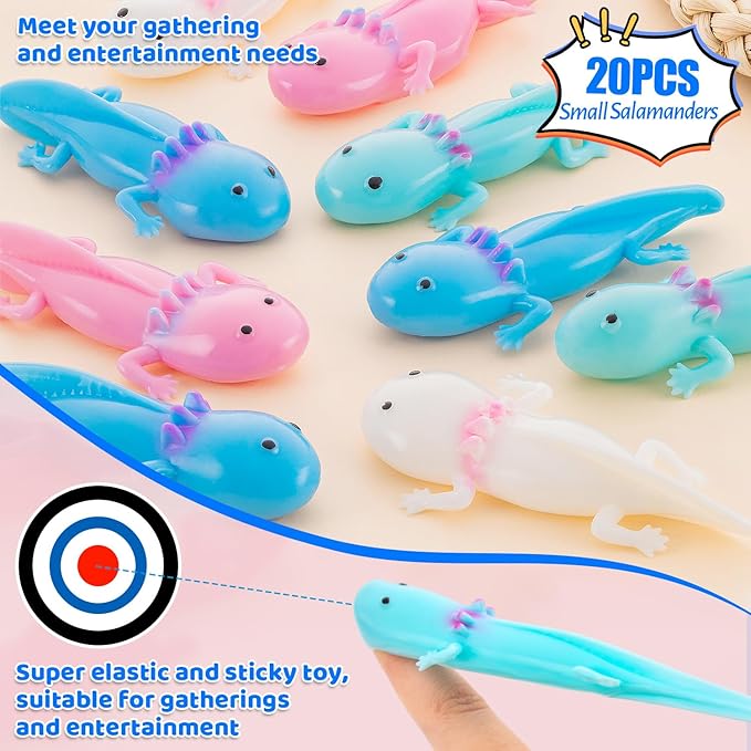 20Pcs Axolotl Party Favors, 4 Colors Axolotl Rubber Toy, Axolotls Toy for Gifts, Christmas Finger Slingshot Novelty Toys, Axolotls Party Decorations for Novelty Toys and Amusements