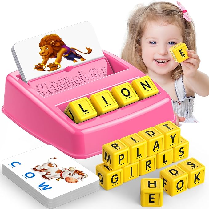 LIWIN LET'S GO! Toys for 3-8 Year Olds Girls, Matching Letter Spelling Games for Kids Ages 3-8 Preschool Learning Educational Toys for Kids Birthday Gifts for 3-8 Year Olds Girls Pink