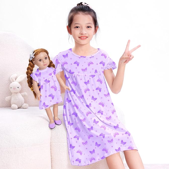 ICOSY Matching Doll & Girls Nightgowns Clothes Girls Pajamas Sleepwear Outfit for Kids and 18" Girl Doll