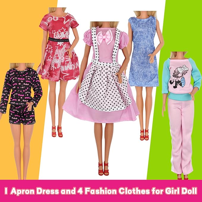 EuTengHao 34Pcs Doll Clothes and Accessories for 12 Inch Boy and Girl Dolls Chef Kitchen Playset Includes 18 Wear Clothes Stove Pots Motorcycle Bear Turtle Backpack Umbrella for 12 Inch Doll
