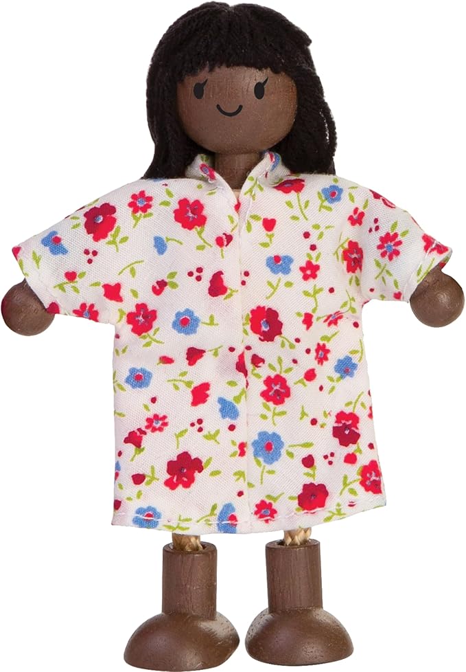 PlanToys® Mother Wooden Dollhouse Figurine | Poseable 1:12 Scale Mini Doll (5 Inch) | Dollhouse Accessories for Pretend Play | Eco-Friendly Montessori Toy for Kids Ages 3+