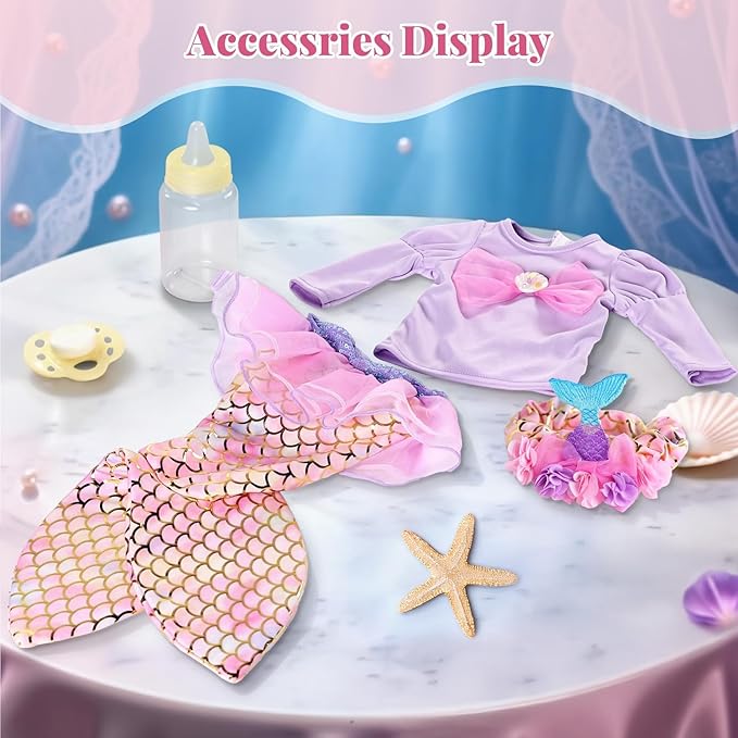 BABESIDE Mermaid Baby Doll - 17-Inch Realistic Soft Baby Dolls with Playful Mermaid Tail & Accessories Easy to Carry Mermaid Toys for 3+ 4 5 6 7 8 9 Years Girls Birthday Gift, Pretend Play & Christmas