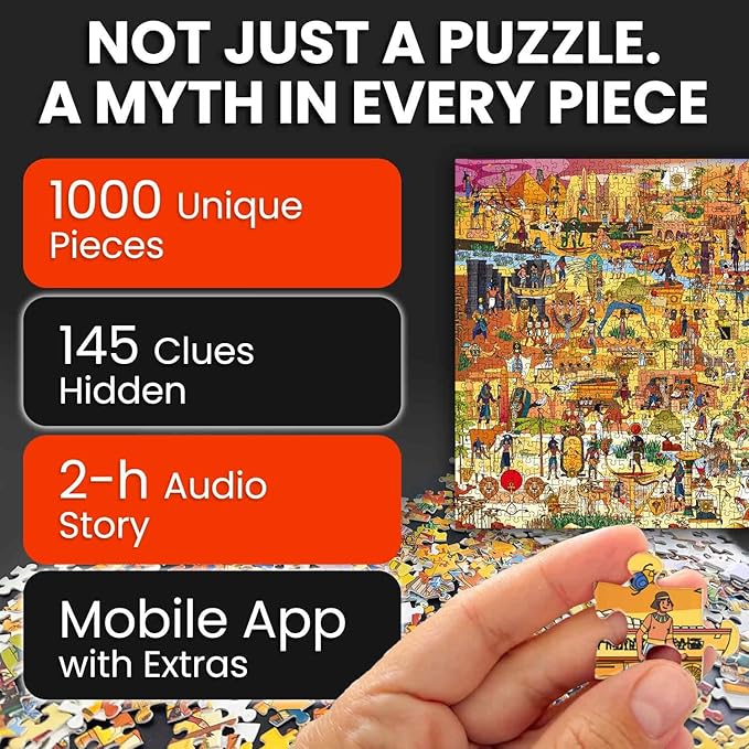 QUOKKA 1000 Piece Jigsaw Puzzle for Adults Egyptian Gods – Puzzles for Adults 1000 Pieces Premium Box Packaging - Extra Fun Hidden Secrets & Audio Story – Perfect Relaxation & Creativity & Gift