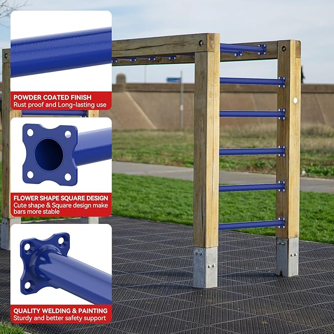 16.5 Inch Monkey Bars Kit Playground Ladder Rungs for Backyard Indoor Outdoor Kids Metal Monkey Bars Swing Set Playset Accessories (Dark Blue, 12 Pcs)