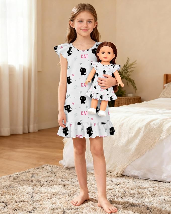 LQSZ Doll and Girl Matching Nightgown Outfit Pajamas Nightie Nightgown for Girls and Dolls Clothes