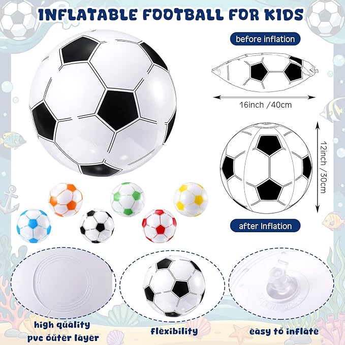 Sosation 8 Pcs Inflatable Sports Balls 16 Inch Inflatable Beach Ball Blow up Sports Party Decorations Swimming Pool Summer Pool Toys for Indoor Outdoor Beach (Multicolor Soccer Ball)