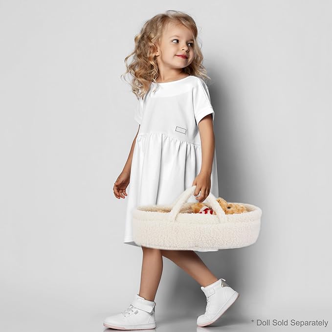 June Garden Cozy Dream Doll Bassinet - Baby Doll Portable Carrier - Fits for American Girl Dolls or Teddy Bears up to 14" - Cream White