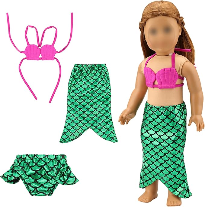 Barwa 18 Inch Doll Clothes Accessories 3 Sets Princess Mermaid Tail Outfits Dress Swimsuit Bikini Tops Underwear Swimwear for 18 Inch Dolls