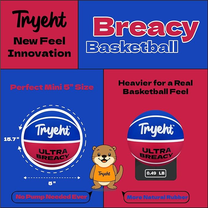 Mini Basketball, 5-Inch Self-Inflating Rubber Ball – No Pump Needed, High-Bounce Breacy Ball for Indoor Mini Hoop & Outdoor Play